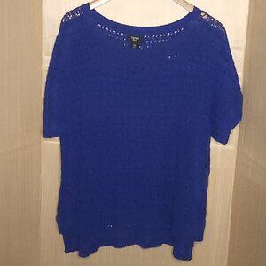 Como Black Womens Royal Blue Open Knit Short Sleeve Sweater XL